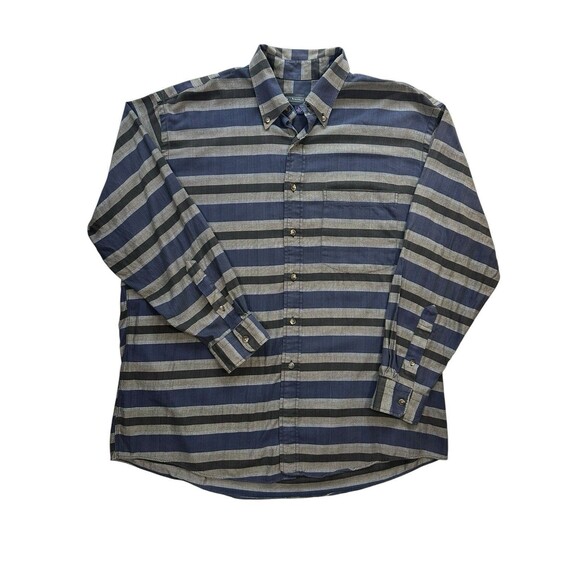 J Peterman Company Shirt Blue Black Button Up Striped Mens L Large - Picture 9 of 9
